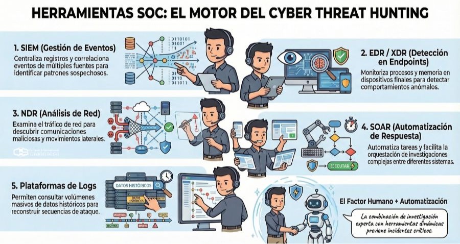 Herramientas SOC para ciberseguridad que potencian el cyber threat hunting